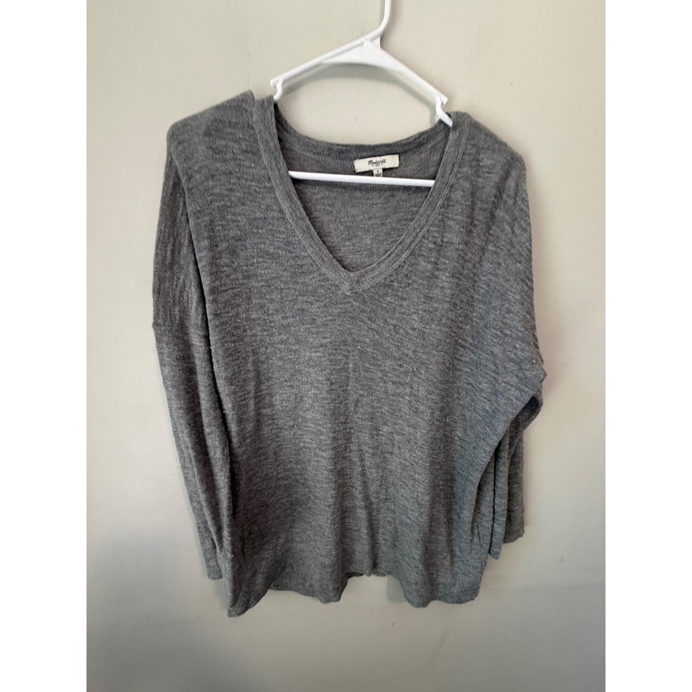 Madewell Gray V-Neck Cotton Wool Blend Relaxed Sweater 09315 Mens S